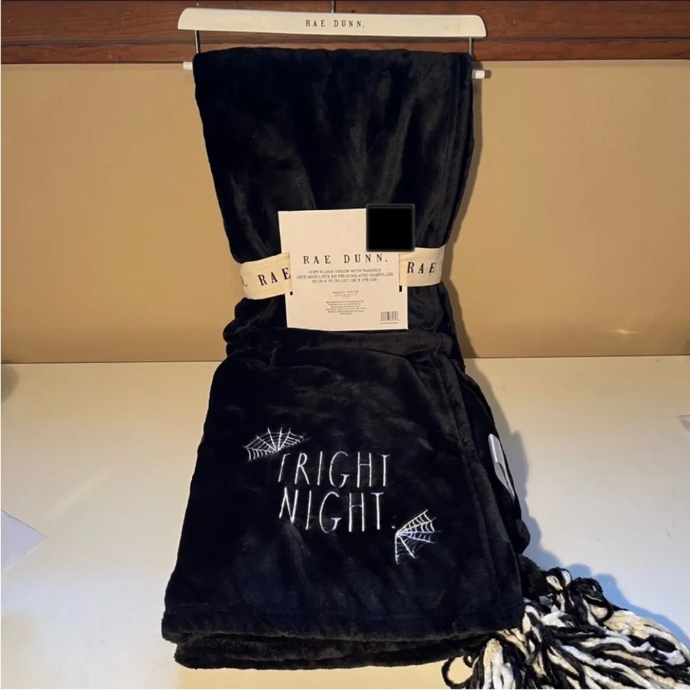 Rae Dunn FRIGHT NIGHT Blanket NWT Throw with Tassels